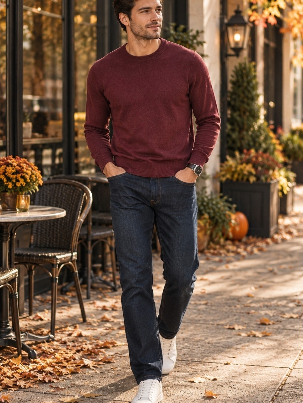 Men's H&M Burgundy Slim Fit Crewneck Sweater XS Fall Wardrobe Essential